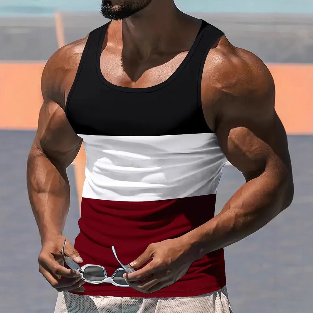 Men's Stitching Contrast Color Sports Fitness Loose Running Vest