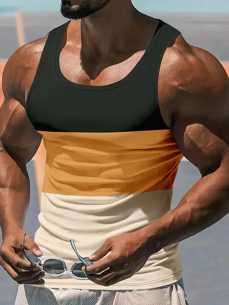 Men's Stitching Contrast Color Sports Fitness Loose Running Vest