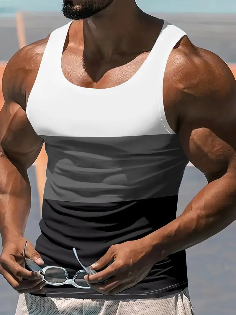 Men's Stitching Contrast Color Sports Fitness Loose Running Vest